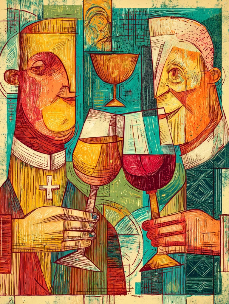 illustration of members of the clergy enjoing wine