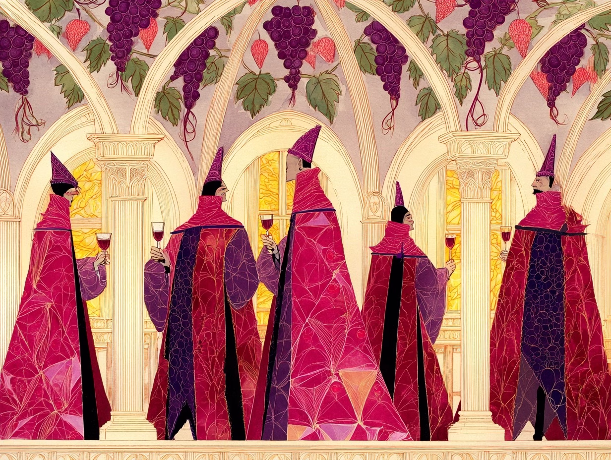 conclave of popes drinking wine