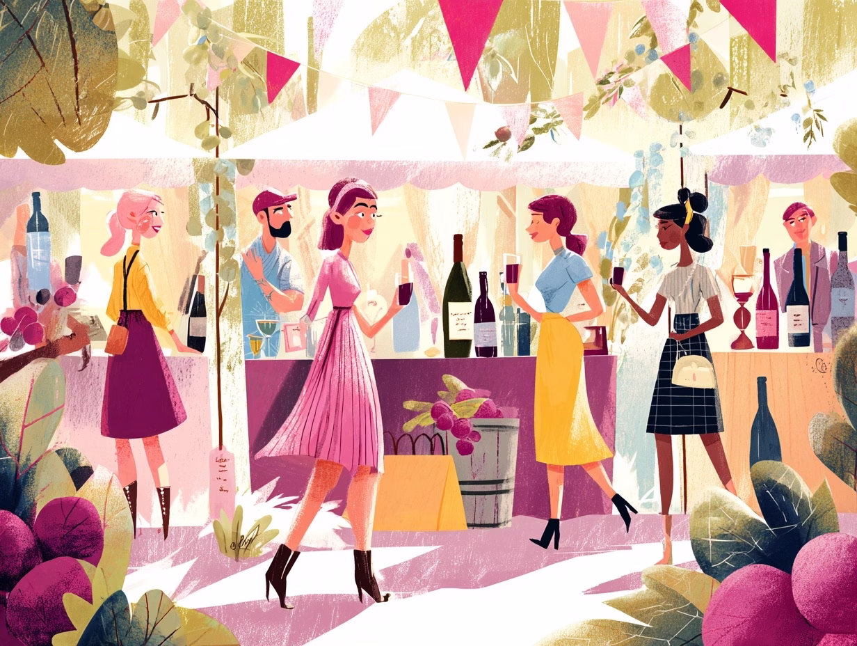 illustration of people drinking wine at a tasting