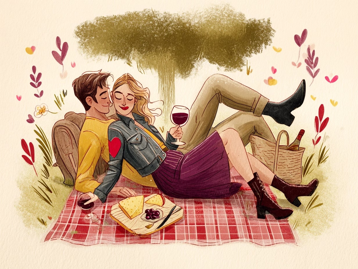 couple on a romatic picnic drinking wine