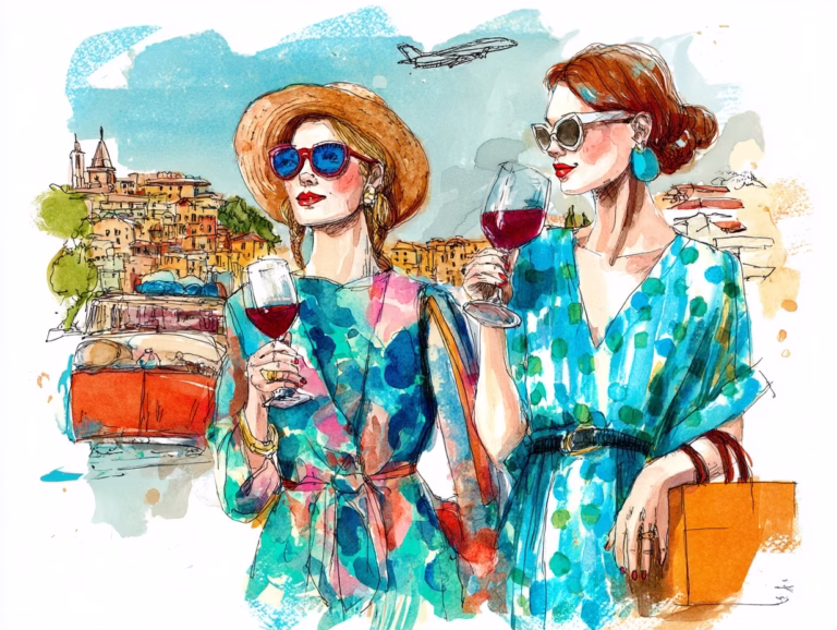 watercolor of women traveling in italy
