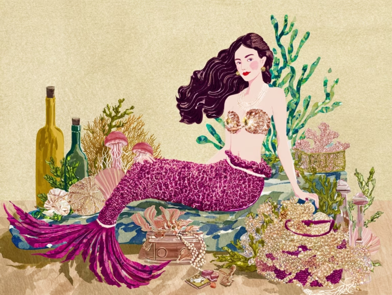 mermaid drinking wine