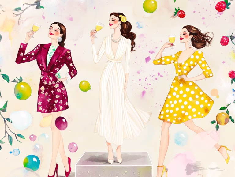 illustration of three women representing the grapes allowed in champagne wines