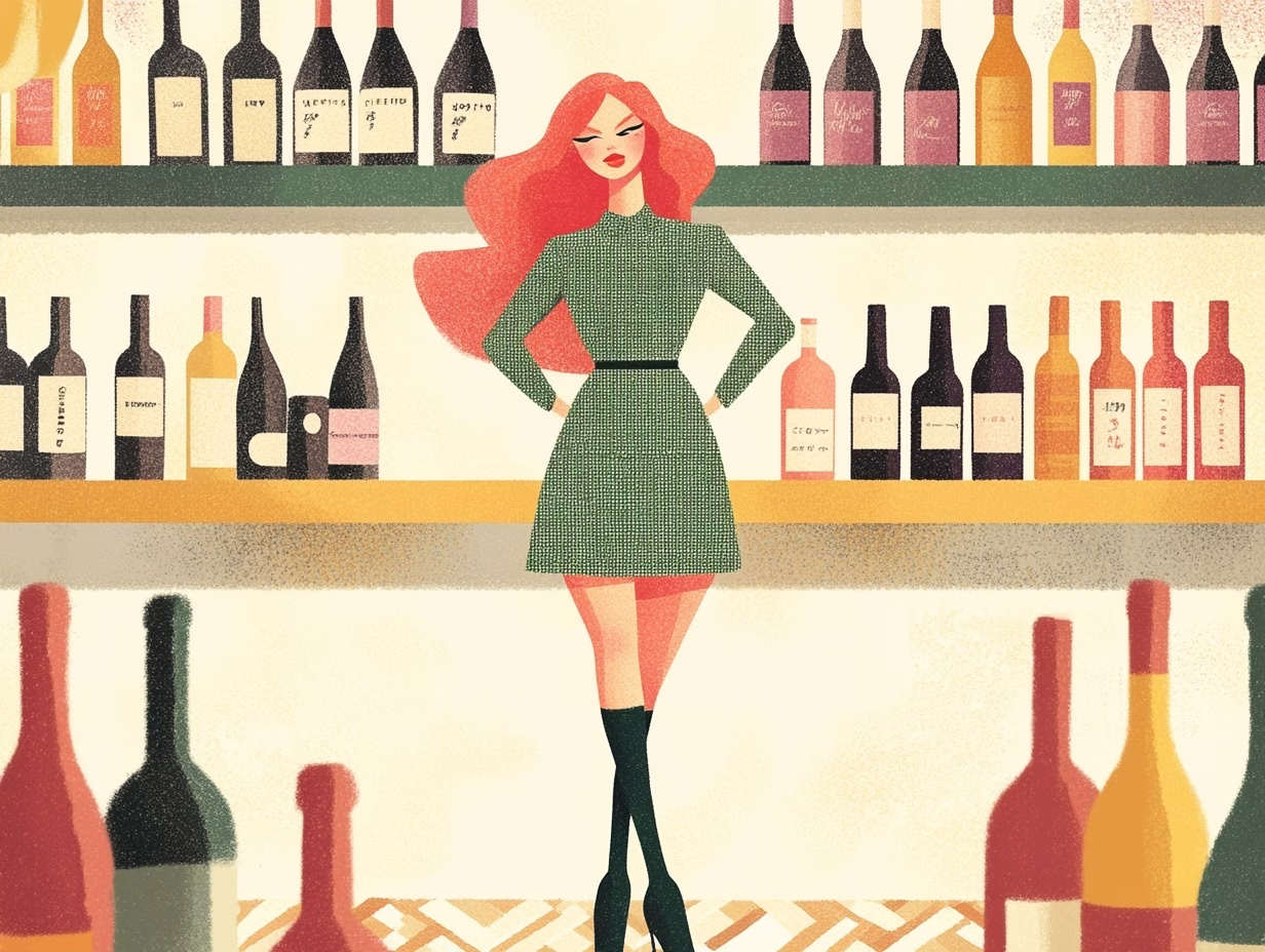 illustration of woman in a wine shop