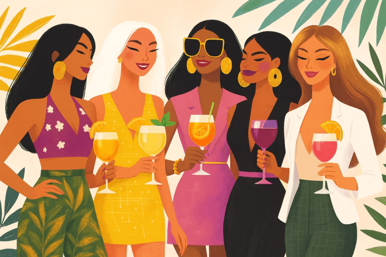 illustration of women hanging out drinking spritzes