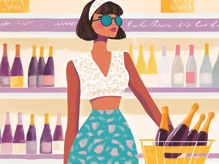 illustration of woman in the champagne aisle