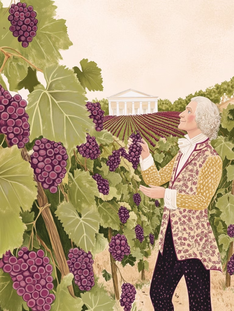 illustration of thomas jefferson at his vineyard in monticello