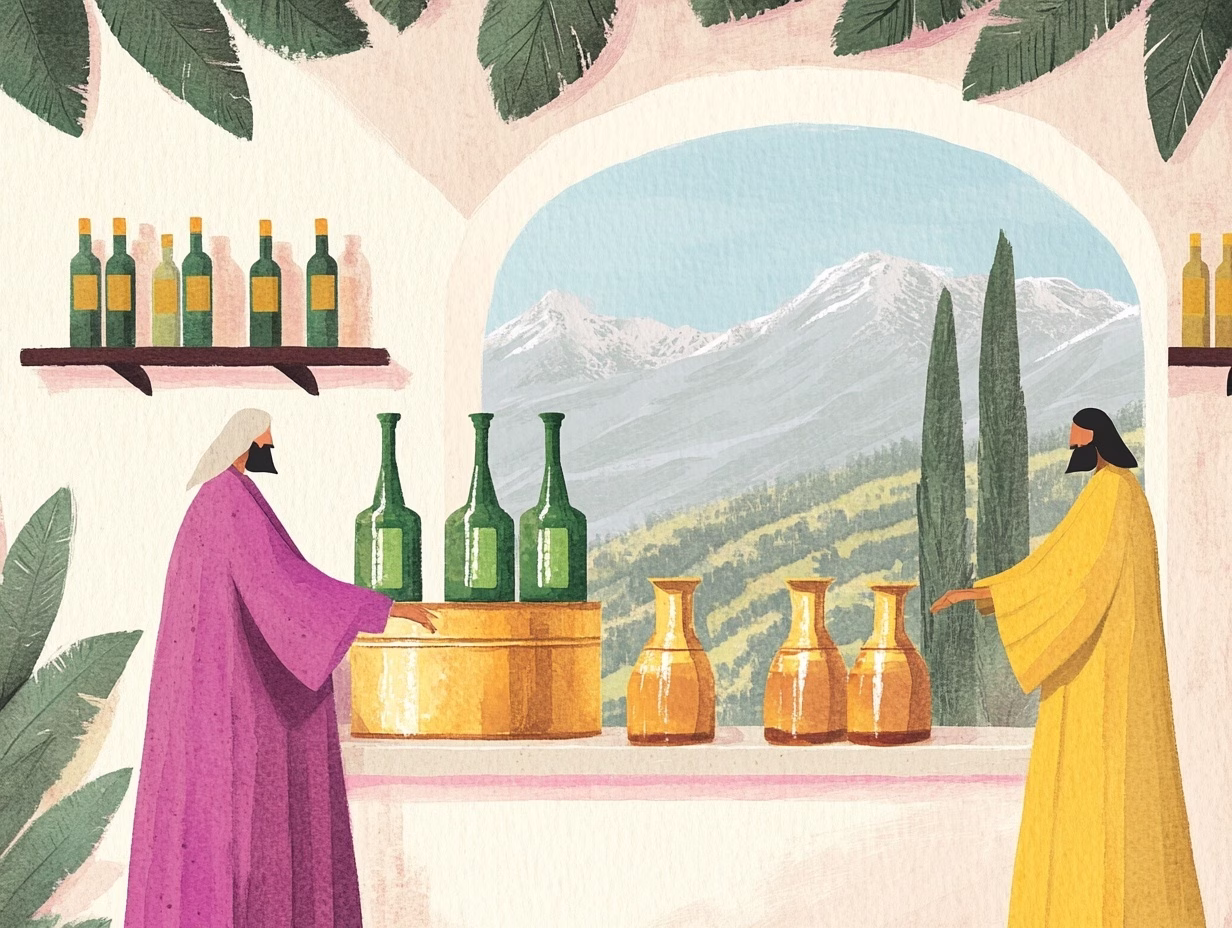 illustration of monks making chartreuse in the alps
