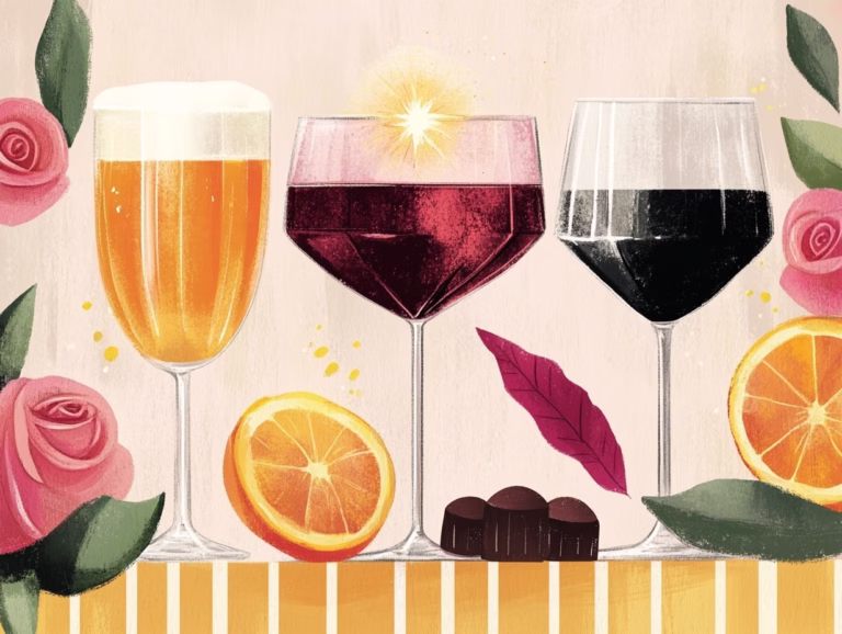 illustration of wine and beer and liqueur