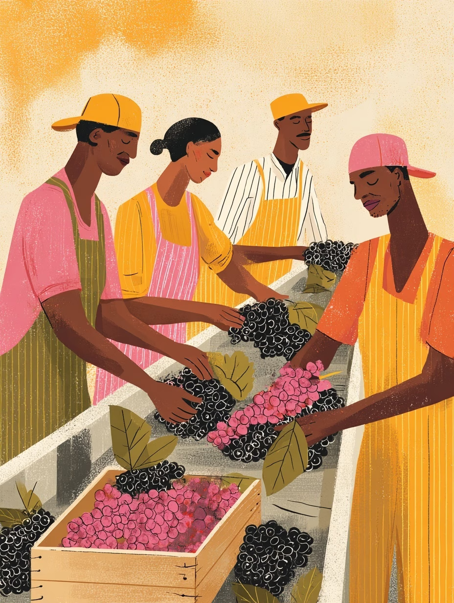 illustration of grape sorting table