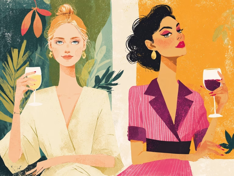 illustration of two women drinking wine