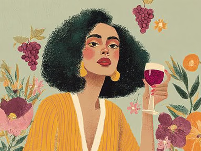 illustration of solange drinking wine