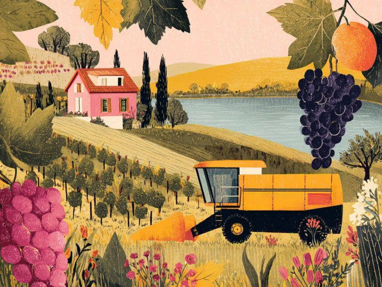 illustration of wine harvest at dr. frank winery