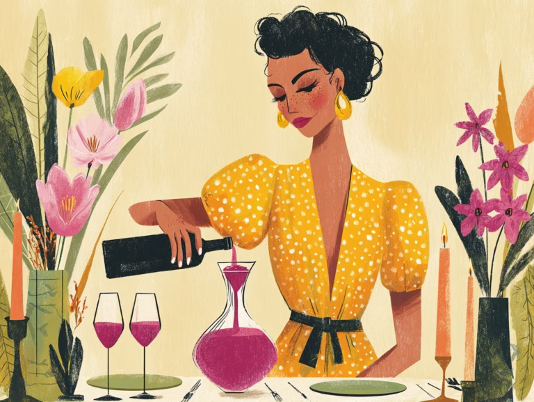 illustration of a woman decanting wine