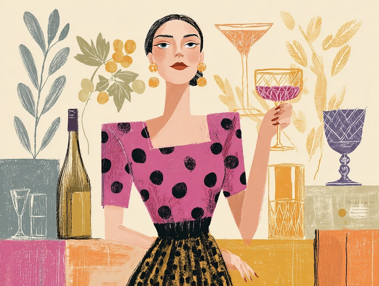 illustration of a woman with wine glassware