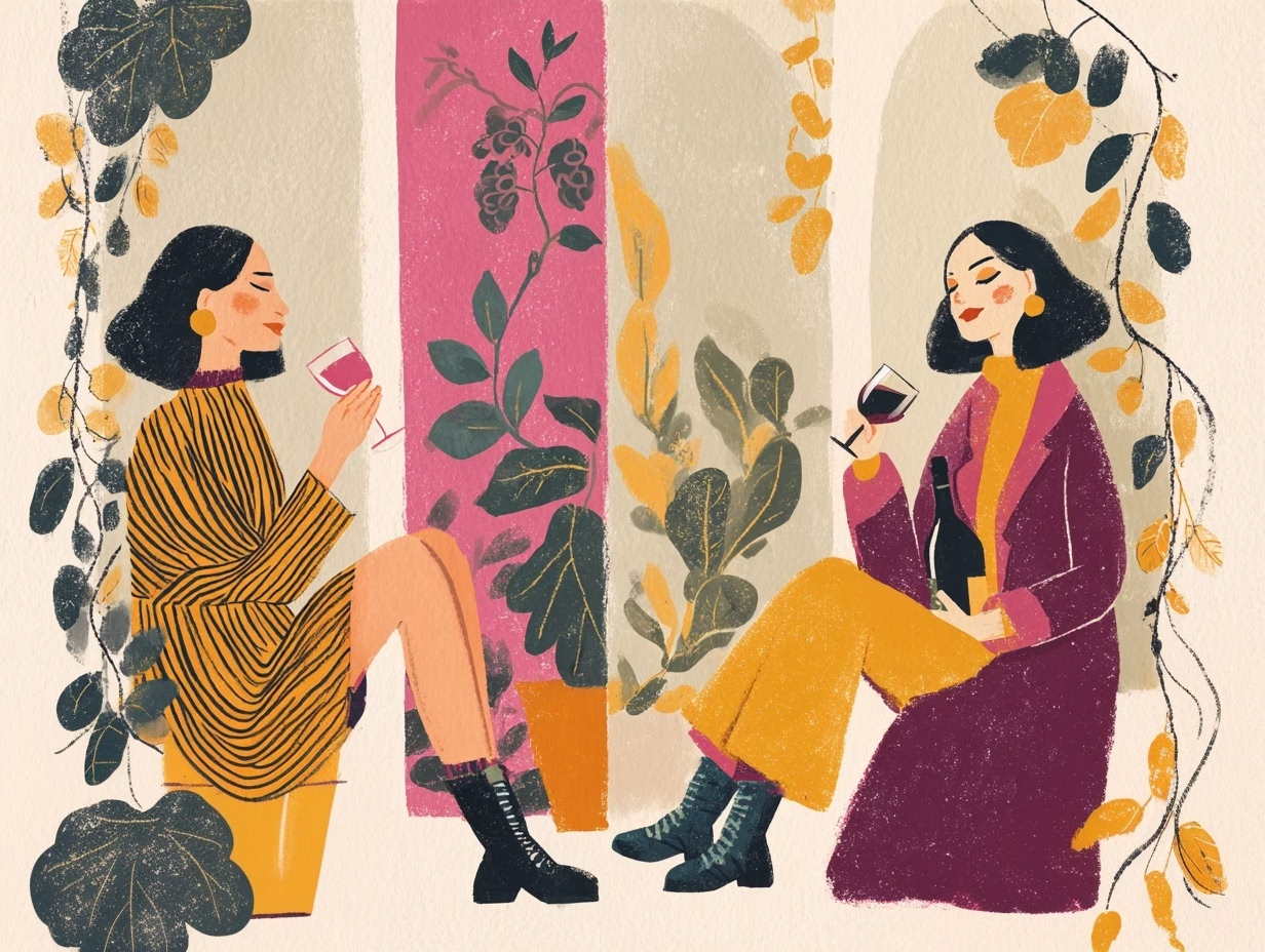illustation of women drinking wine in different temperatures