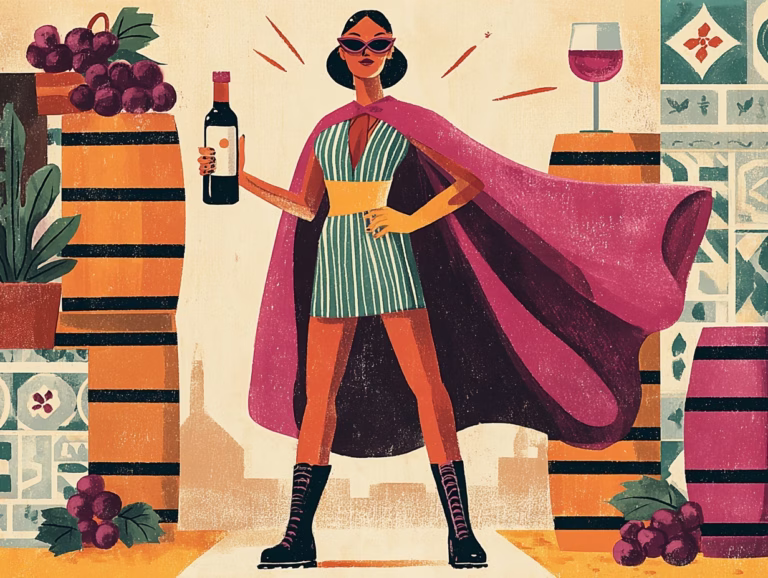 illustration of a woman holding a bottle of port